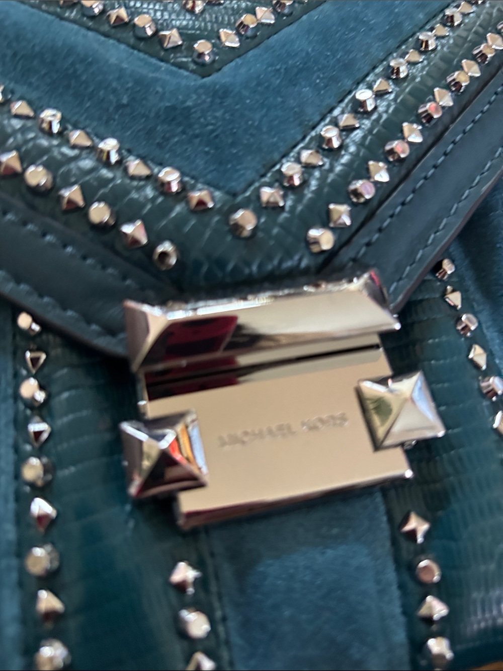 Michael Kora Teal and Studs Chain-Shoulder Crossbody Bag - Picture 6 of 11